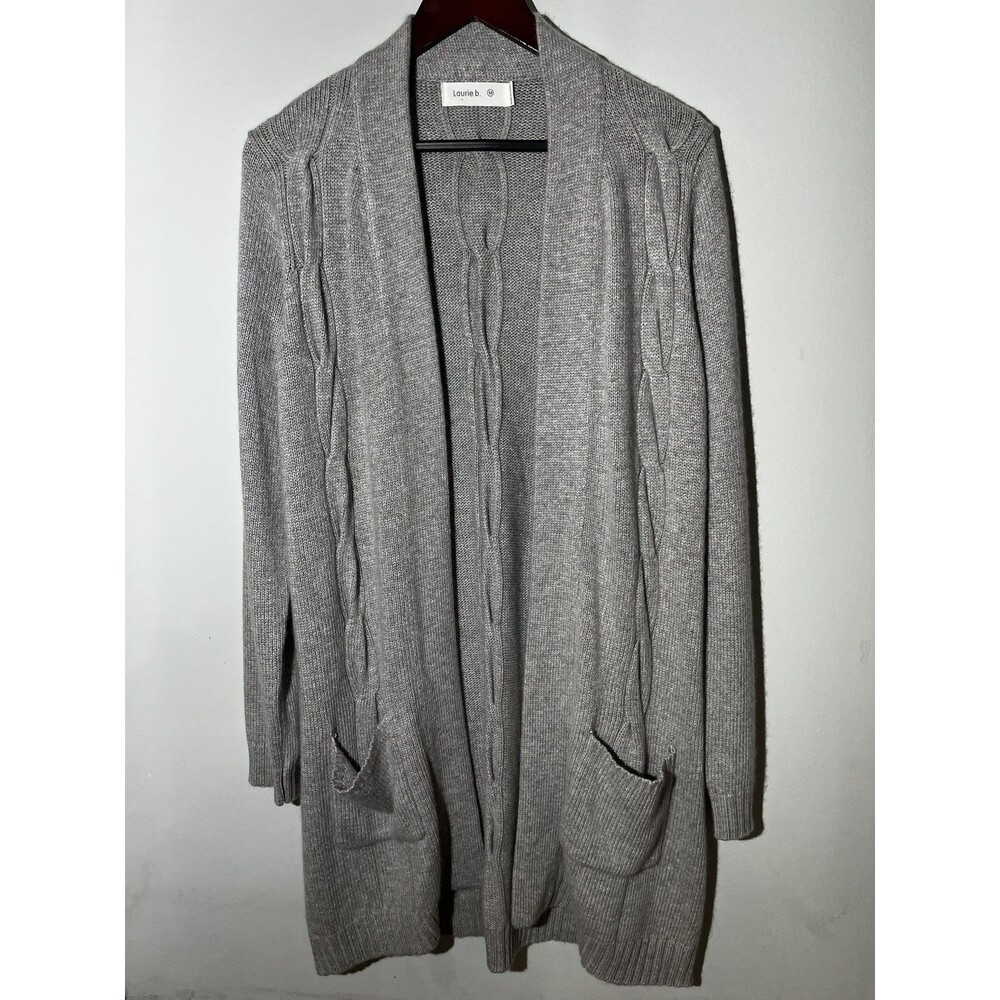 Laurie b Women's Gray Cashmere Blend Cable Knit Long Cardigan Size L duster